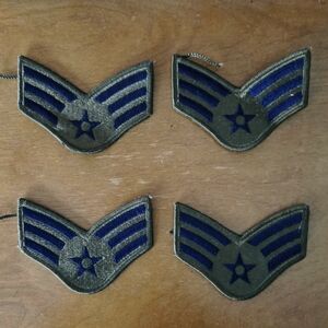 MILITARY PATCH SEW ON USA AIR FORCE RANK SENIOR AIRMAN BLUE 234 (LOT OF 4)